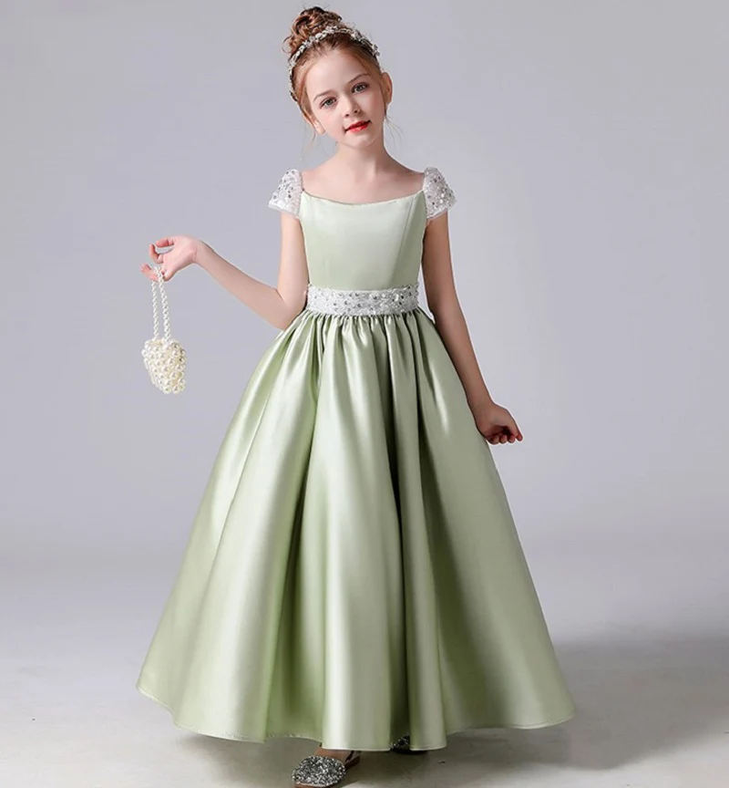 Dideyttawl Customized Elegant Satin Girl Birthday Party Princess Gowns Vintage Flower Girl Dress Formal Communion Dress For Kids