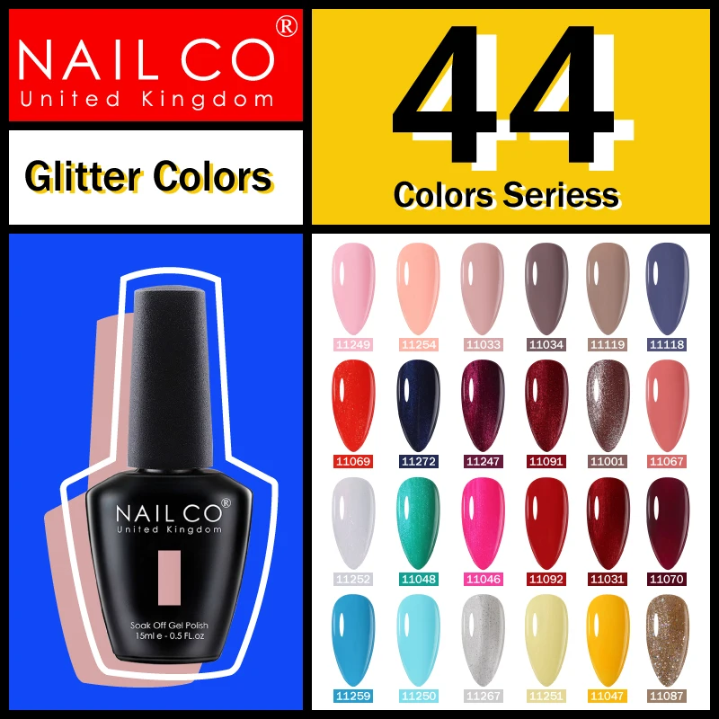 NAILCO 44 Farben Gel-Nagellack Glitzer UV Nail Art Semi-Permanenter Lack Soak Off für Nagelzubehör Alles für Maniküre-Oberteil