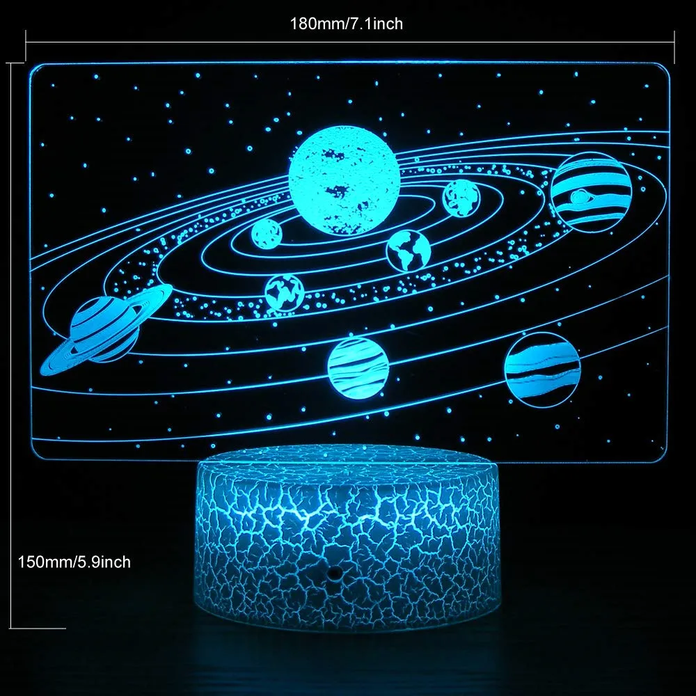 LED Night Light 7 Color Change Solar System 3DOptical Illusion Lamp Universe Space Galaxy For Kids Christmas Gift Home Bedroom D