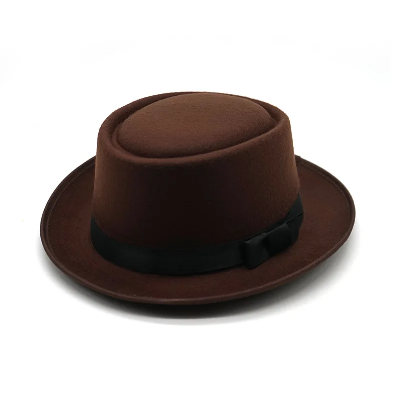 Flat-top fedora hat curling hat autumn and winter new dress felt short brim monochrome male and female church шляпа женская