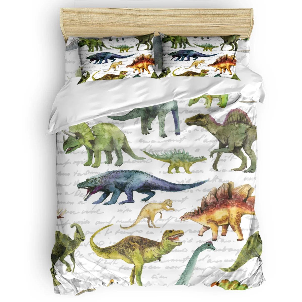 Dinosaur Animal Colorful Text Background Pattern Bedding Set Sheet Linens Duvet Cover Set For Bed Cover Pillowcase For Home