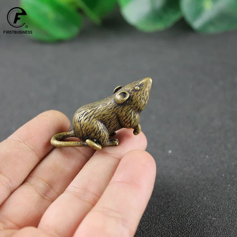 Antique Bronze Lucky Blessing Rat Figurines Ornaments Chinese 12 Zodiac Mouse Home Furnishing Mascot Cute Rat Statue Desk Decor