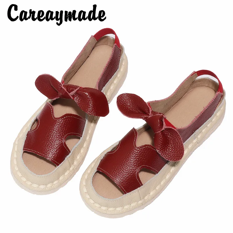 

Careaymade-Cowhide soft sole hollow shoes Literature Art Korean flat sole pregnant women's shoes Roman comfortable sandals