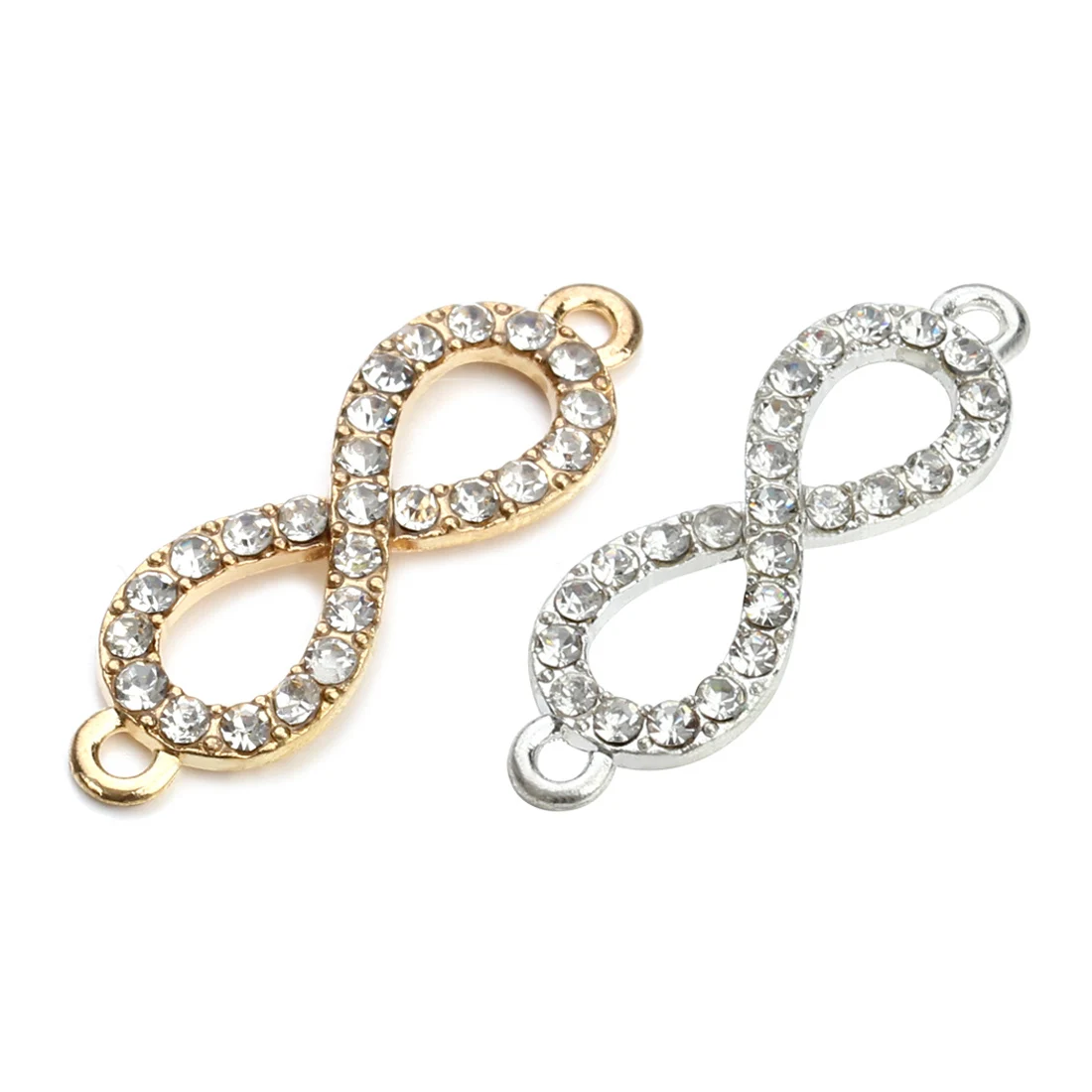 5pcs/lot 10*33mm Gold Color Crystal Rhinestone Figure 8 Infinity Connector Charm Pendant for DIY Bracelet Jewelry Making