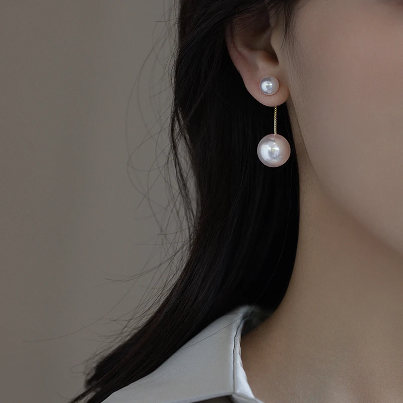 2023 New Young Girls Pearl Pendant Back Hanging Style Elegant Earrings Simple and Versatile Jewelry Accessories for Women‘s Ear