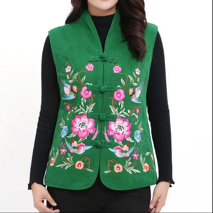 

Embroidered Ethnic Vest Chinese Traditional Cotton Autumn Women Waistcoat Vintage Tops Tang