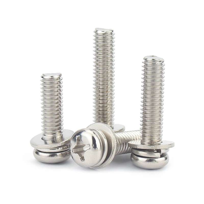 M1.6 M2 M2.5 M3 M4 M5 M6 M8 304 Stainless Steel Cross Round Phillips Pan Head SEM Screw Flat Washer Spring Gasket Assemble Bolt