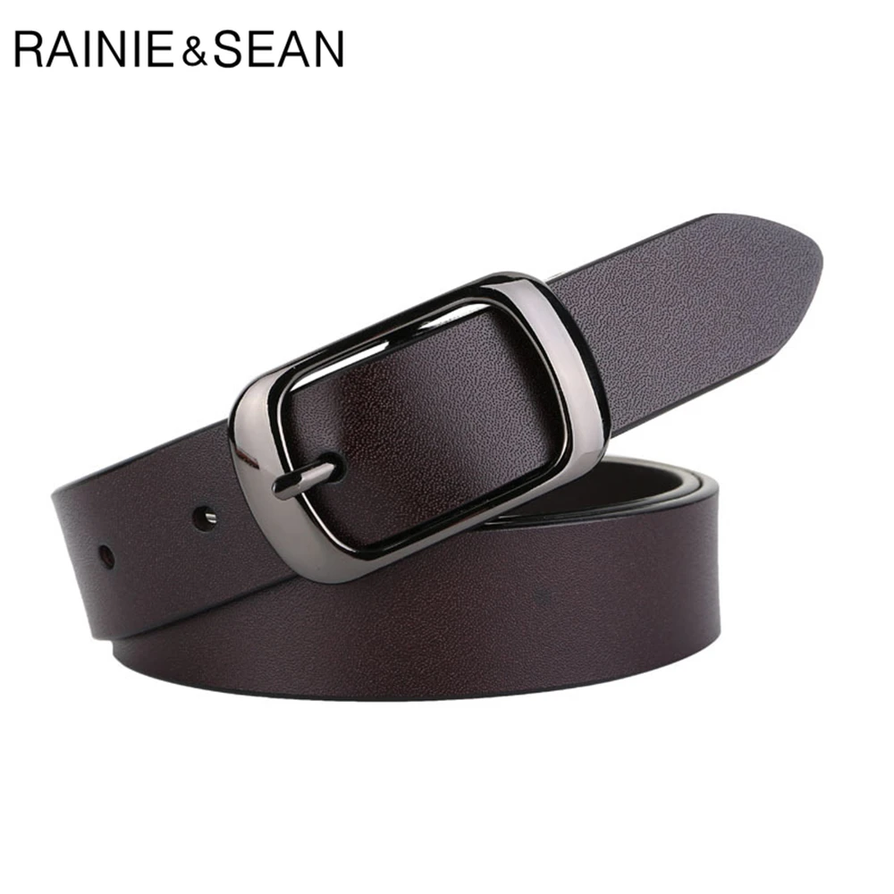 RAINIE SEAN White Belt Women Cowskin Genuine Leather  Women Belt High Quality Brand Buckle Ladies Belts for Jeans 110cm