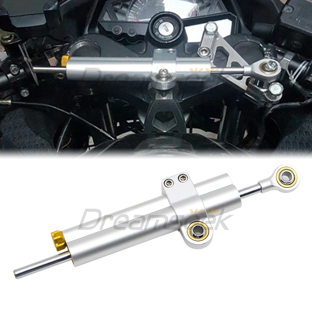 Motorcycle Steering Damper Linear Stabilizer Universal BMW Kawasaki Yamaha Aprilia Safety Control Silver CNC Aluminum