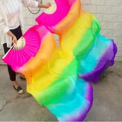 Wholesale Classic Belly Dancing Real Silk Fan Veils Gradient Horizontal-Dyed Dance Practice Fan For Women/Girls Dance Wear Fans