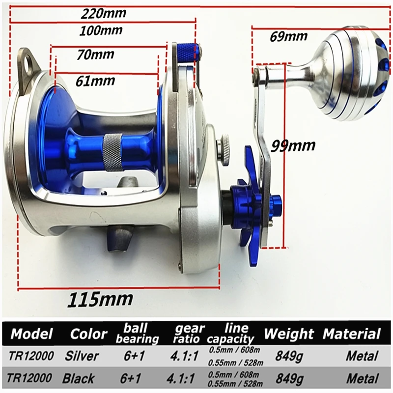 TR10000 metal trolling kołowrotek mocny 30kg przeciąganie moc zobacz łódka kołowrotek BB 6 + 1 kołowrotek wędkarski prawe koło ręczne