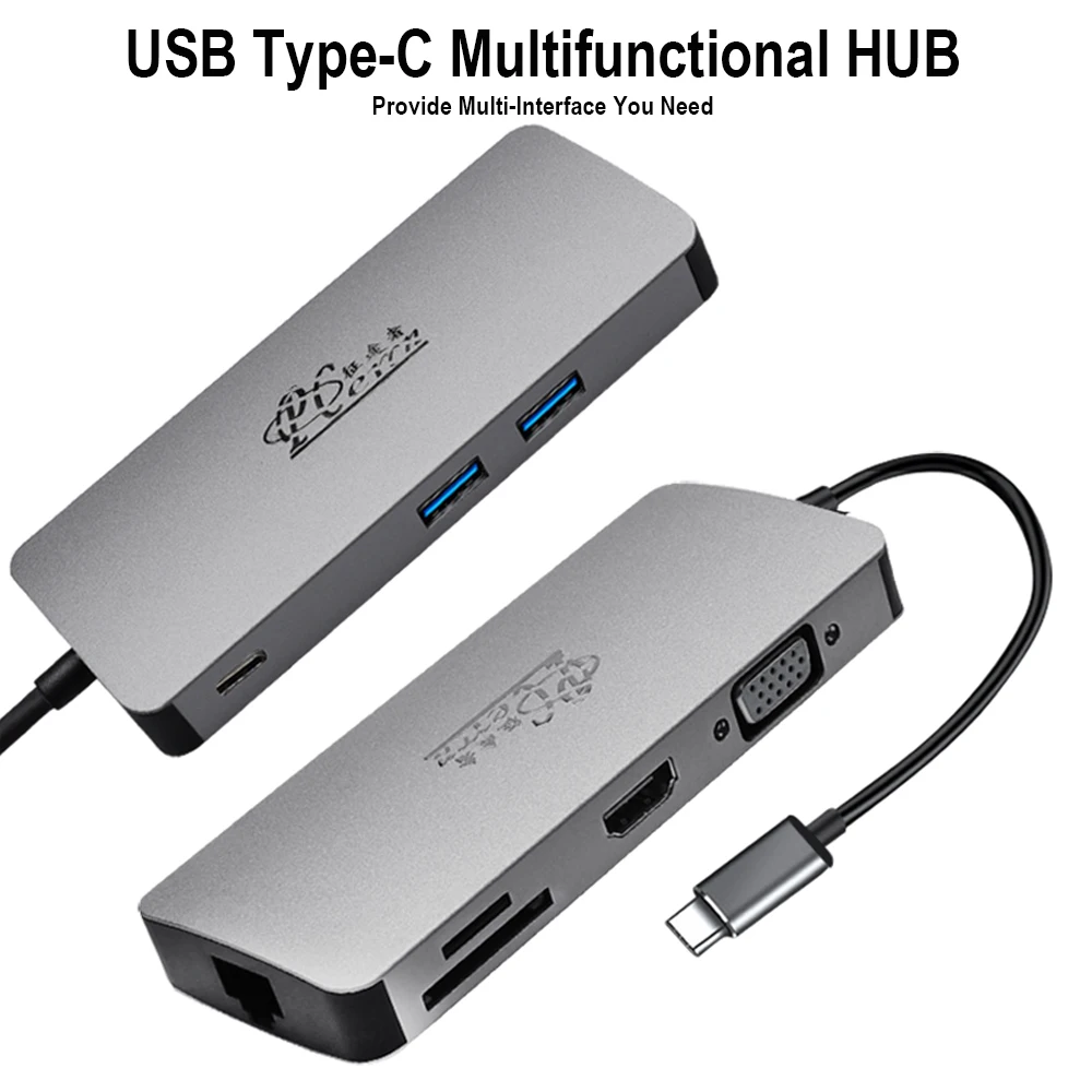 USB C HUB Per USB3.0 HDMI VGA RJ45 Gigabit Ethernet SD/TF PD Adattatore di carica USB C docking station tipo c convertitore hub 8 in 1