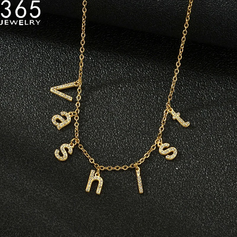 Custom Name Personality Necklace Bright Stones Collier Nameplate Necklaces Stainless Steel Personalized Jewelry Collar