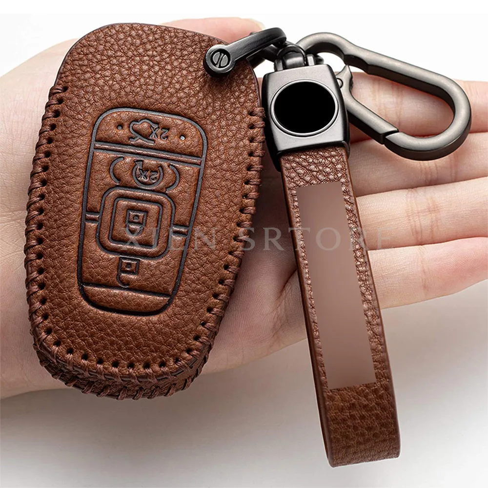 

Handmade Leather Car Remote Smart Key Fob Shell Cover Chain Holder Protector For Lincoln MKZ MKC Navigator 2018-up Accessories