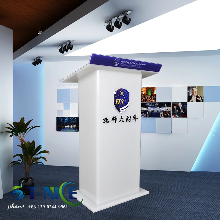 Speake Platform Conference Podium Blue And White Splicing Acrylic Rostrum Speech For Conference Activities Commercial Furniture
