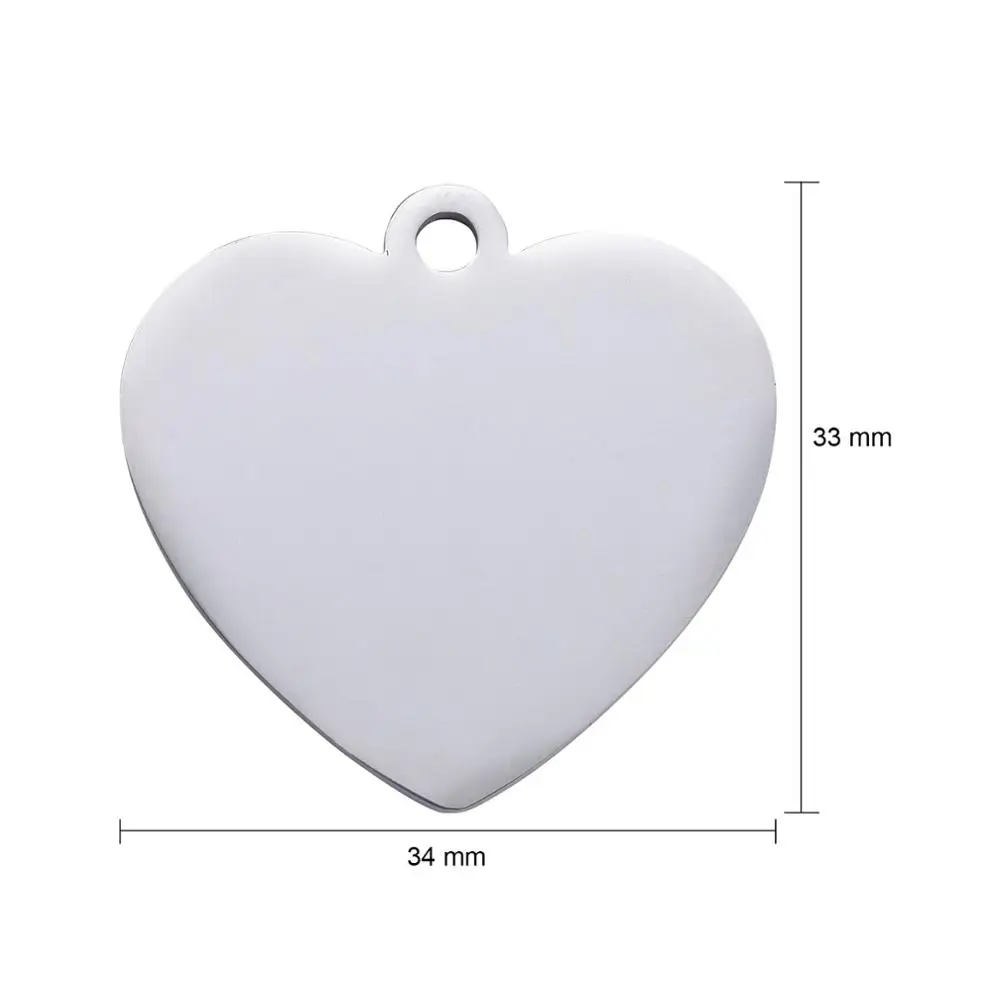 5pcs 304 Stainless Steel Heart Pendants Blank Stamping Tags Manual Polishing 33x34x1.8mm Hole: 2.8mm DIY Jewelry Making