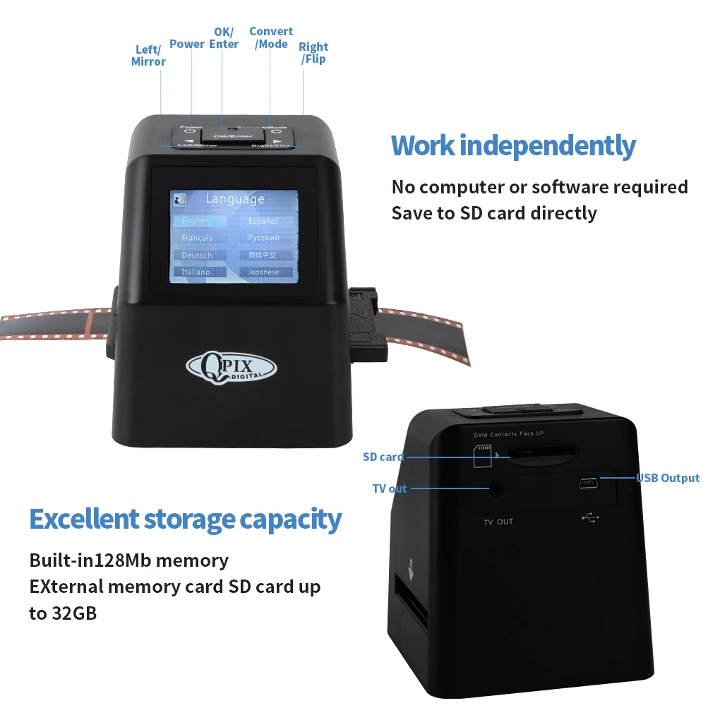 Portable Digital Film Scanner Convert 35mm 135 110 126KPK Super 8 Slides & Negatives to 22 Mega Pixels JPEG 2.4\