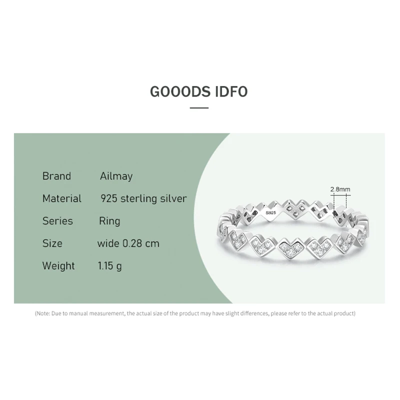 Ailmay Fashion 925 Sterling Silver Romantic Heart Stackable Cubic Zirconia Rings For Women Wedding Anniversary Jewelry 5