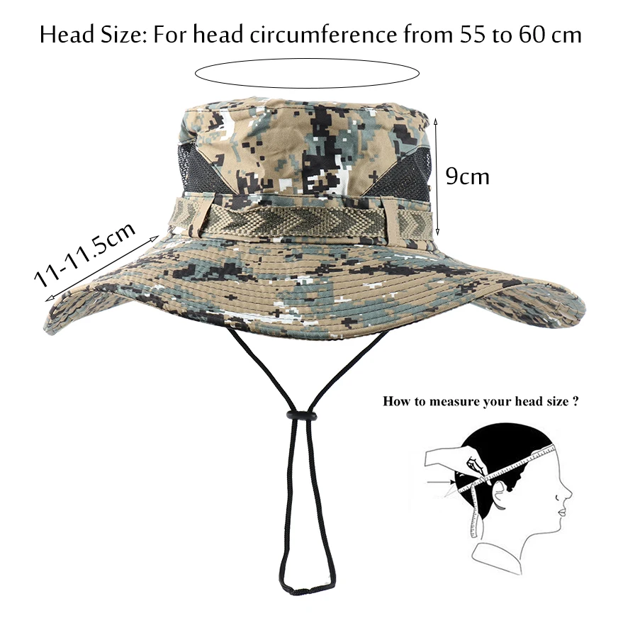 CAMOLAND UPF 50+ Sun Hats Men Long Wide Brim Bucket Hat Outdoor Camouflage Hiking Fishing Boonie Caps For Male Beach Hats