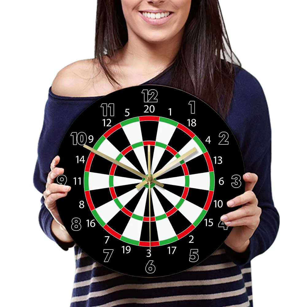 Modern Design Darts Board Printed Wall Clock Bar Darts Game Night Club Game Room Decoration Arrow Target Aim Game Bullseye Watch