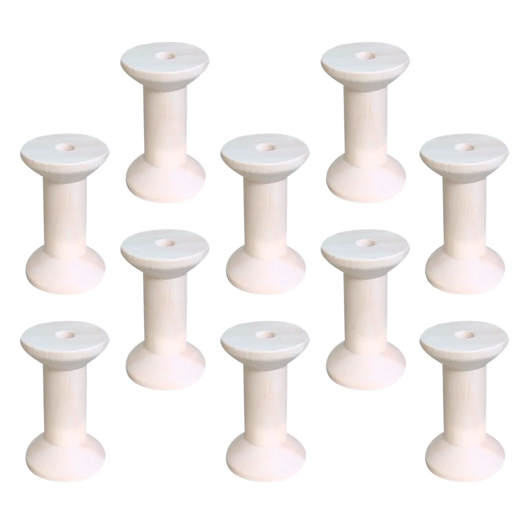 10 Pcs Wooden Bobbin Spools Sewing Thread Ribbon Holders Textile Yarn Knitting Craft 47mmx31mm