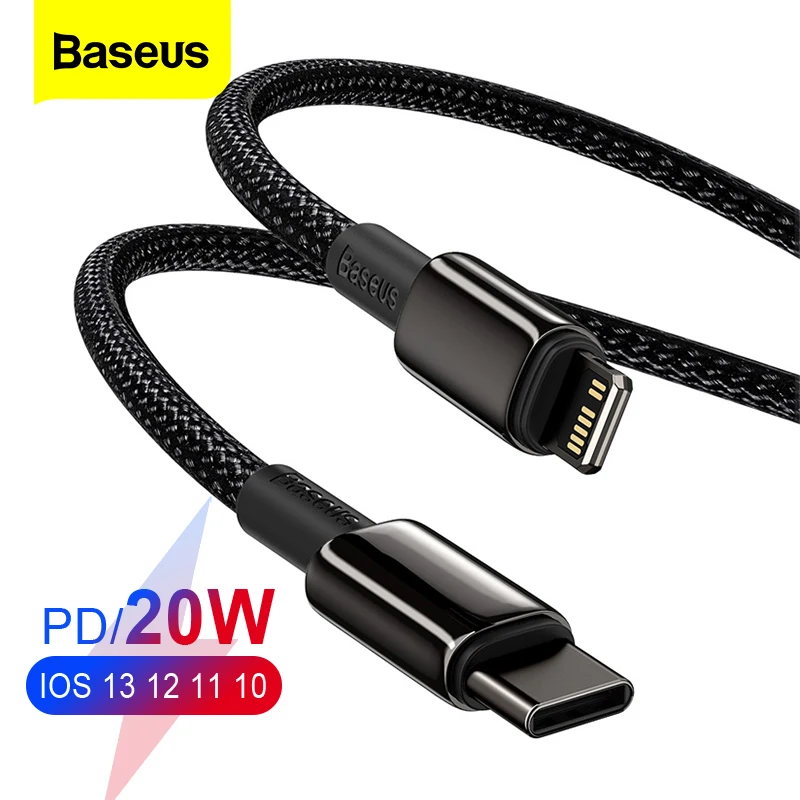 Baseus 20W PD USB Cable For iPhone 13 12 11 Pro XS Max XR X USB Type C Fast Charging Data Cable For Macbook iPad Air Wire Cord