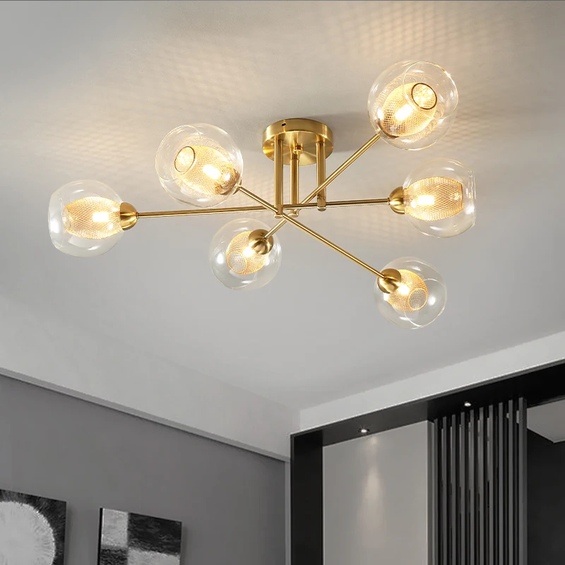 Nordic ring ceiling light Multiple Rod Metal LED glass lamp Postmodern Black and Gold 8 Heads for Dining Room flush mount light