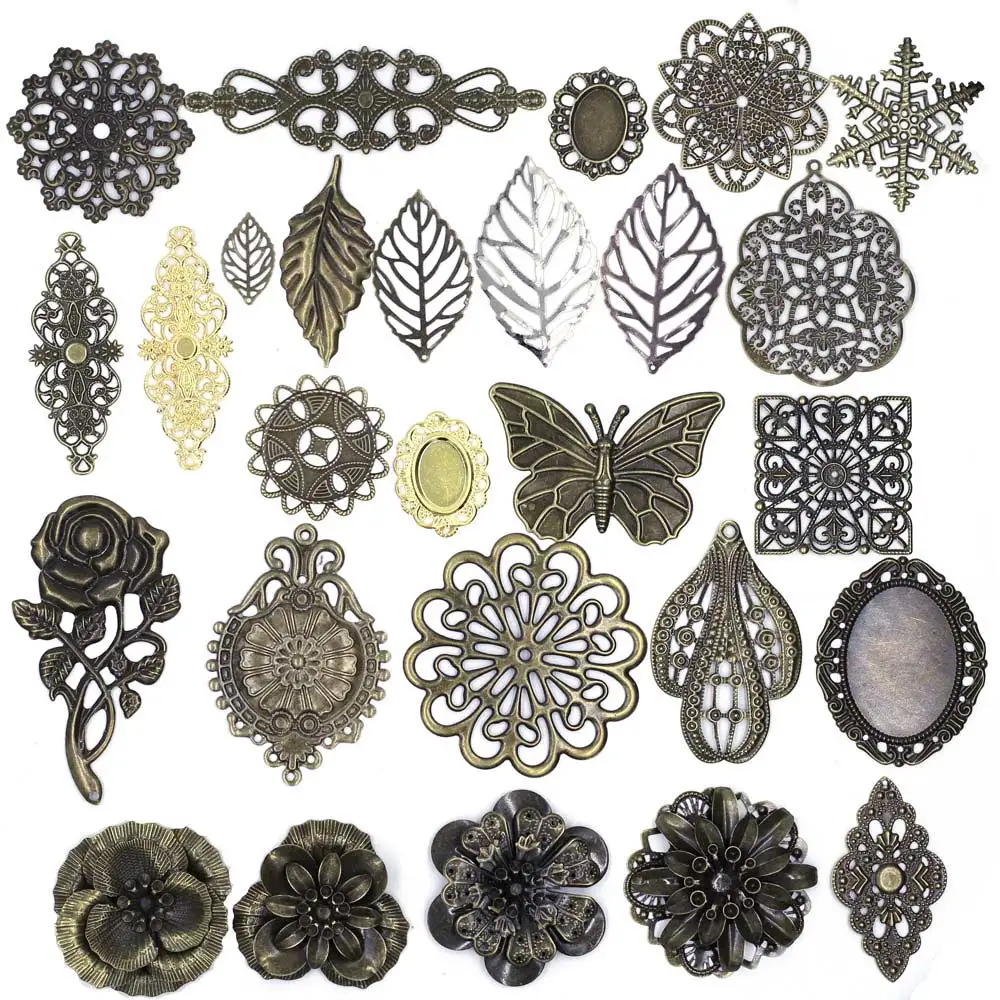 Różane kwiatki filigranowe, zawieszki kwiatowe, ozdoby, metalowe elementy do rękodzieła, łączniki do dekoracji, scrapbookingu, biżuterii, akcesoria DIY.
