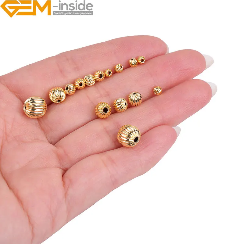 100Pcs 3mm 4mm 5mm 6mm 7mm 8mm Hypoallergenic Corrugated Smooth 14K Yellow Gold Filled Spacer Beads for Jewelry Making