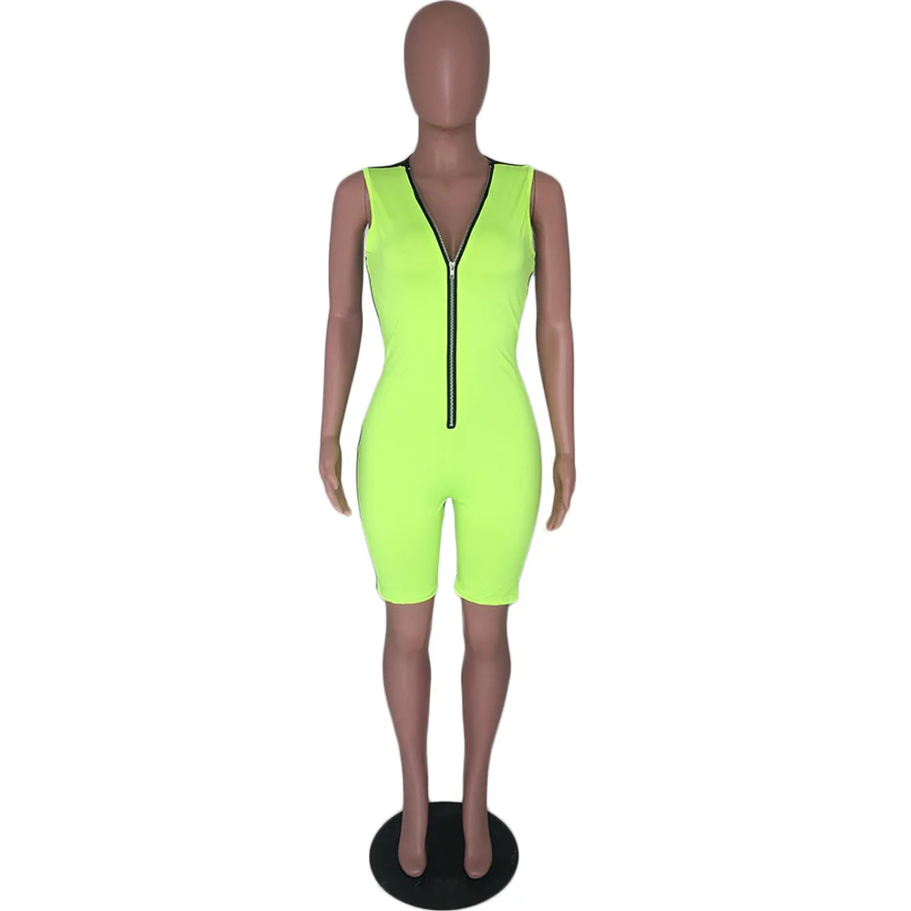 BKLD Vrouwen Mode Patchwork Rompertjes Jumpsuit 2019 Zomer Clubwear Sexy Diepe V-Hals Rits Mouwloze Dames Hoge Taille Rompertjes