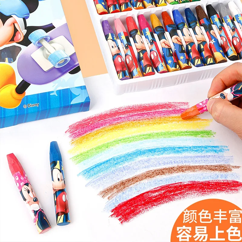 Imagem -04 - Conjunto de Pintura para Crianças Mickey e Minnie Pastel a Óleo para Estudante e Criança Baby Puzzle Brush Presente de Aniversário 12 Cores 18 Cores 24 Cores 36 Cores