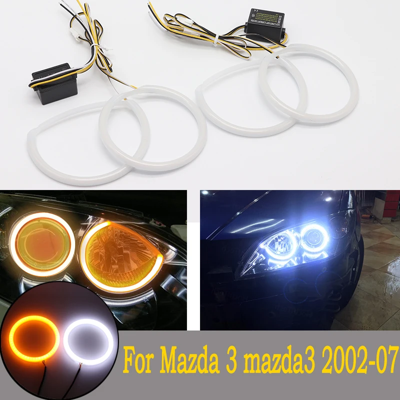 SMD cotton lamp two-color white and yellow LED angel eyes DRL car Accessories for Mazda 3 mazda3 2002 2003 2004 2005 2006  2007