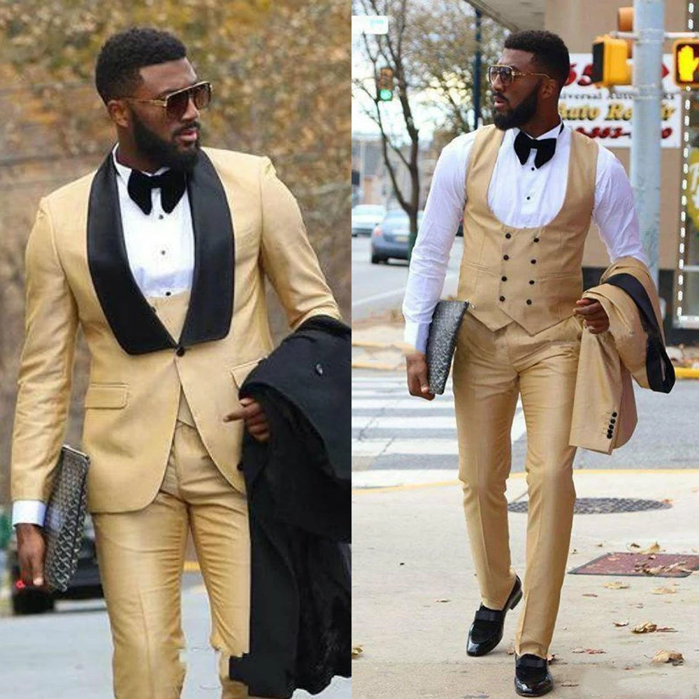 

Three Pieces Mens Dress Suits Groomsmen Wedding Tuxedos For Men Blazer Shawl Lapel One Button Formal Suit With Jacket Vest Pants