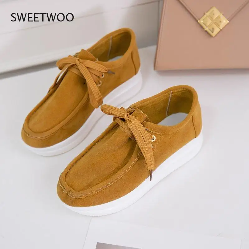 

Spring and Autumn Black Slope Heel Sneakers Platform Women's Shoes Fashion Lace-up Non-slip Casual Korean Women's Shoes