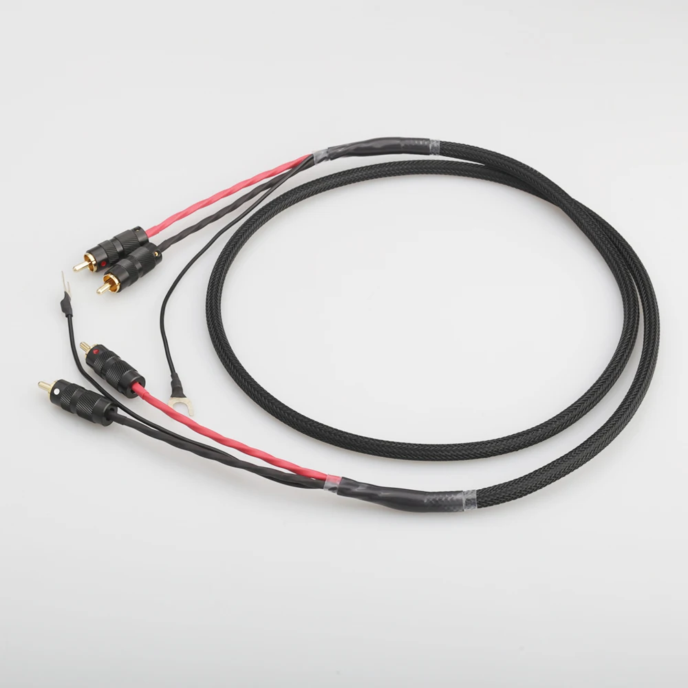 Audiocrast 2 RCA untuk 2 RCA Tanah U Spade Audio Phono Tonearm Kabel dengan Kabel Ground untuk Lp Vinyl record Player Kabel Sinyal