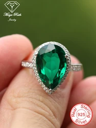 Created Emerald Party Cocktail Ring For Women Echt 925 Sterling Silver  Pear Drop Shape Imitation Green Gemstone Female Gift