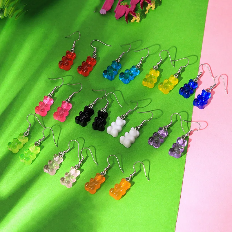 Aihua 1 Pair Creative Cute Mini Gummy Bear Earrings Minimalism Cartoon Design Female Ear Hooks Danglers Jewelry Gift