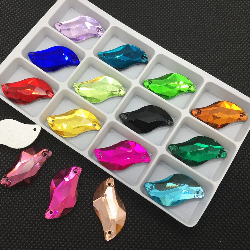 All size All color ab s shape sew on rhinestone leaf glass crystal sewing flatback 2 holes 6*12 10*20 14*30 for dress decoration