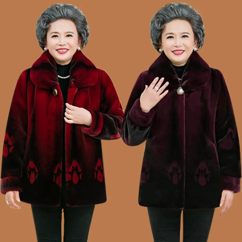 Haining Fur Coat Women 2022 New Middle-Aged And Elderly Mothers Wear Imitation Mink Plush Coat Thick 6XL Warm Jacket Winter Coat