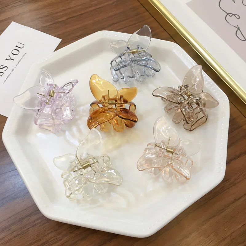 Korea 2022 New Fine Girls Small Hairpins Resin Plastic Butterfly Vintage Crab hair Claw clips For Women Shark clip Accessories