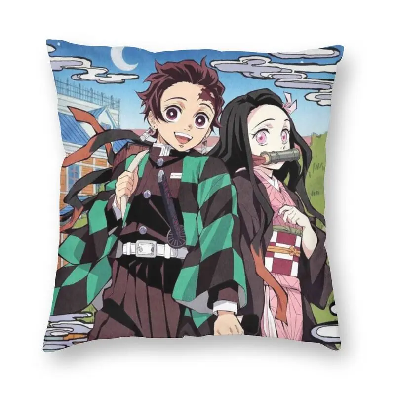 Demon Slayer Tanjirou And Nezuco Cushion Cover Kimetsu No Yaiba Throw Pillow Case for Living Room Pillowcase Home Decorative