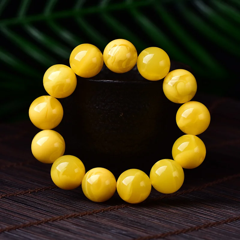 

Pure natural chicken oil, yellow and old beeswax, bracelets for men and women, genuine white flower beads and amber bracelets