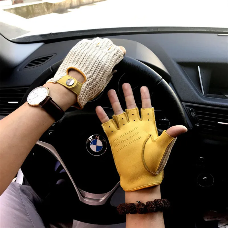 Real Leather Gloves Imported Deerskin Locomotive Motorcycle Gloves Men Women Real Leather Fitness Gloves Non-Slip AM014A