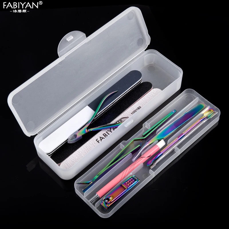 Rectangle Double Layer Transparent Empty Nail Art Storage Box Manicure Jewelry Tweezers Buffer Files Brush Container Case Tool