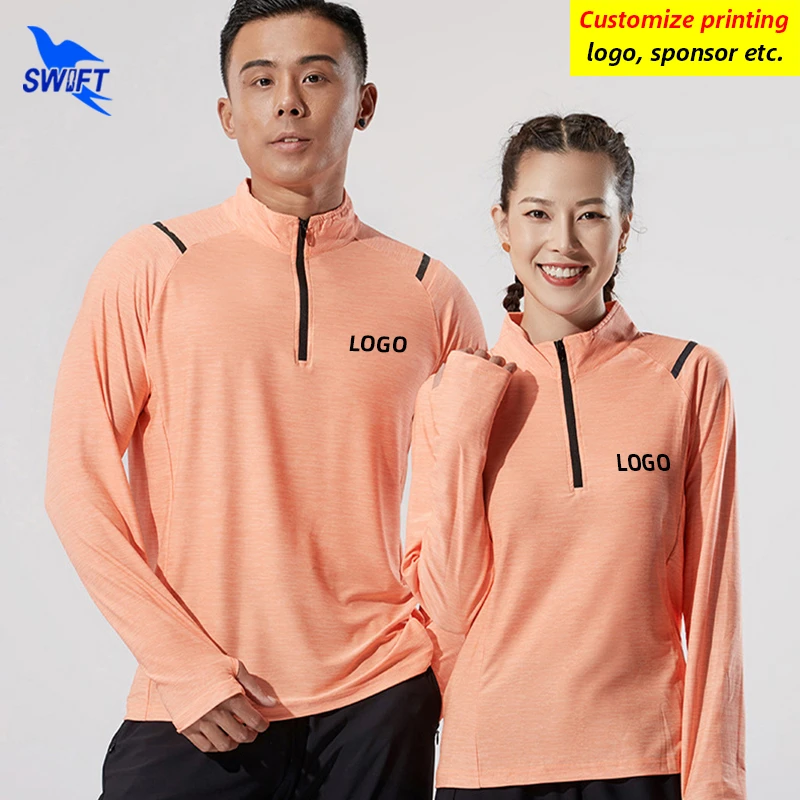 

Summer Quick Dry Elastic Running Shirts Men Women 1/4 Zipper Long Sleeve T-Shirt Gym Fitness Workout Sportswear Tops Customize