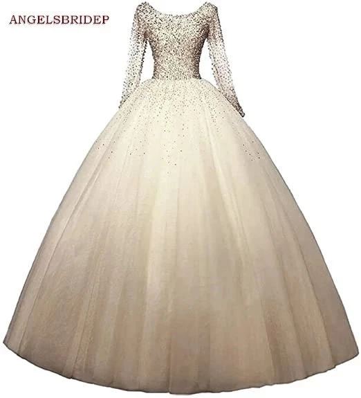 ANGELSBRIDEP-vestidos de Quinceañera de manga larga para 15, vestidos formales de fiesta con cuentas de tul brillante, dulces 16, vestidos de fiesta de cumpleaños