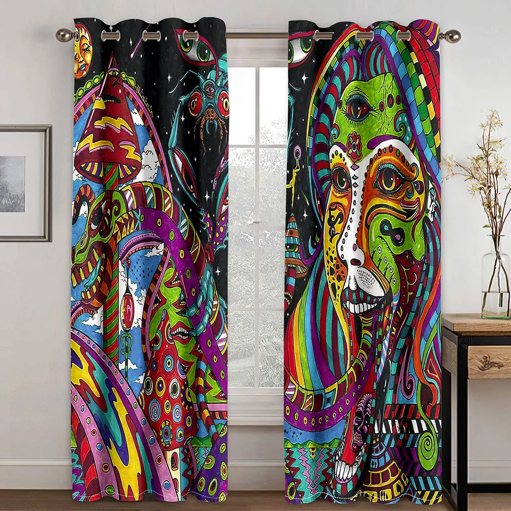 Colorful Graffiti Blackout Curtains for Living Room Drapes Decor Bedroom Darkening Window Curtains Cortinas Para La Sala カーテン