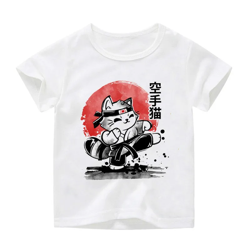 

Karate Cat Boy's Popular Cartoon T Shirt Animal T-shirt Cute Girl Top Short-sleeved T-shirt Children's Clothes ooo128