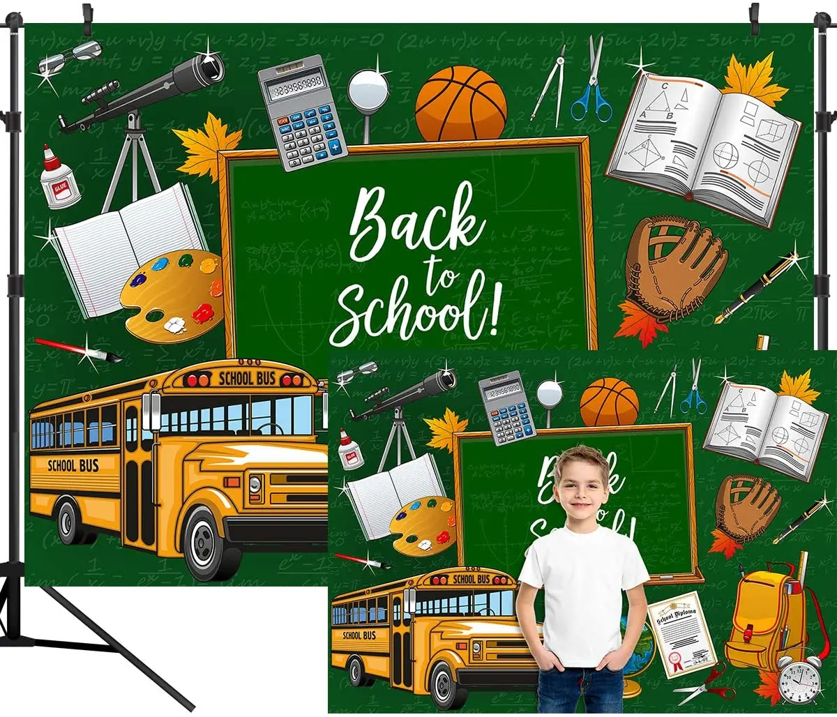 Welcome Back To School Party Banner Photography Backdrop School Bus Bags Pencils Homecoming Day Background for Boys Girls Banner