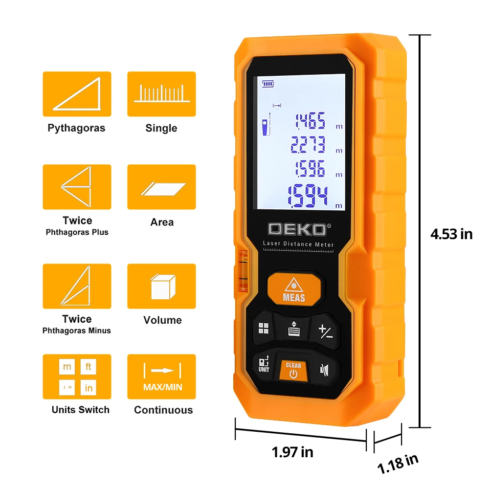 DEKO DKLD05 Handheld Laser Distance Meter 40M 60M 80M 100M Mini Laser Rangefinder Laser Tape Range Finder Diastimeter Measure